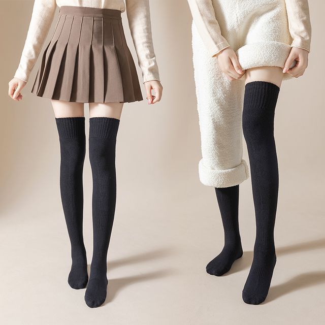 Mimiyu-Plain Over the Knee Socks Set