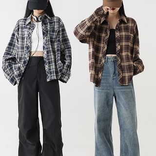 Amyway-Plaid Button-Up Shirt