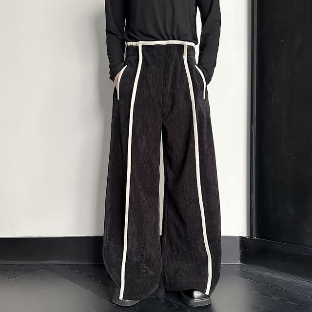 ravewider-Mid Rise Two Tone Wide Leg Pants