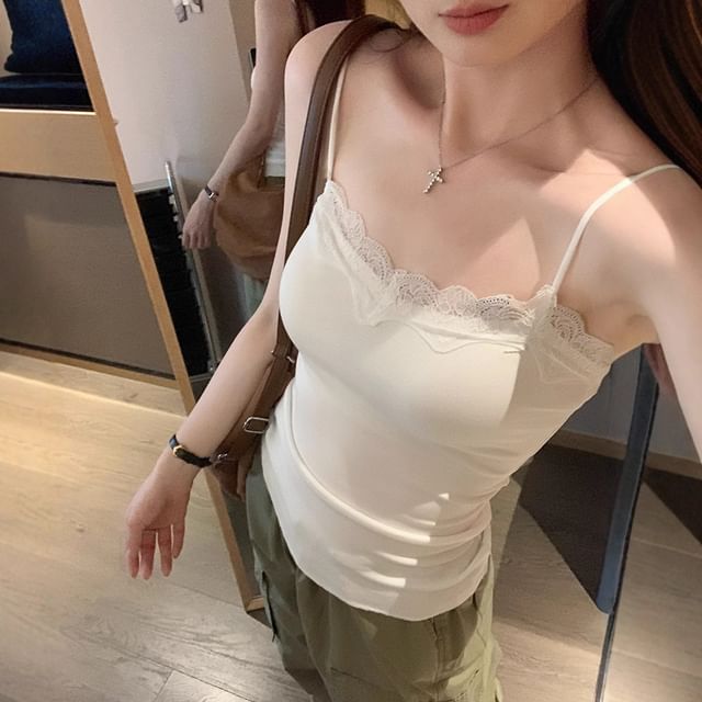 Asiris-Lace Trim Plain Cami Top