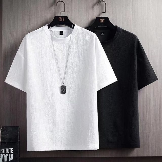 Wewewow-Short-Sleeve Round Neck Plain T-Shirt