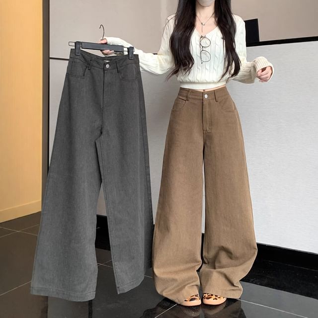 ANORA-High Rise Plain Baggy Pants