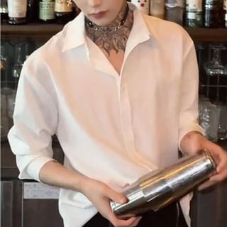 Zentrus-Long Sleeve Collared Plain Shirt