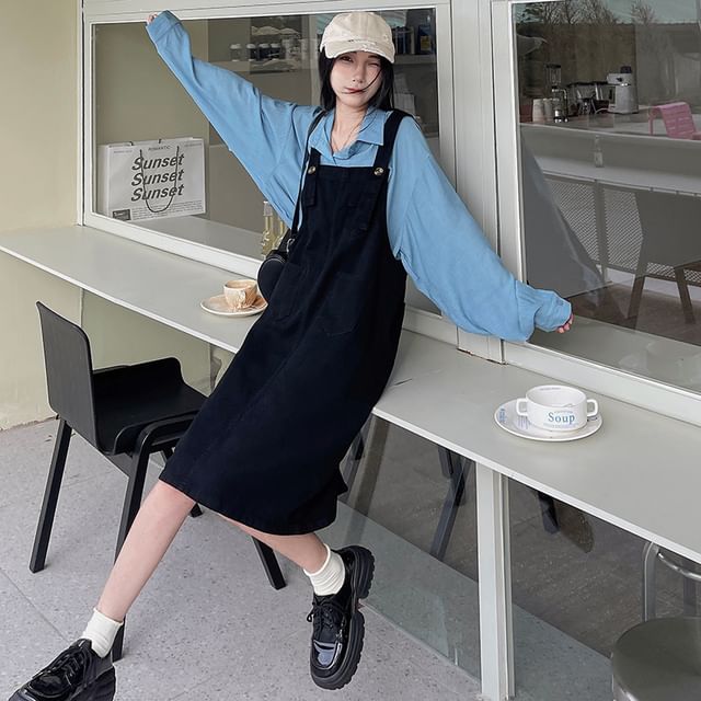 white christmas dresses Dungaree Black Denim Dress | Vintage-Inspired Denim Dresses main image 0