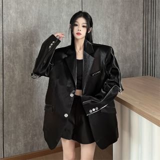 RONIN Plain Zip Accent Oversized Single-Breasted Blazer Sale