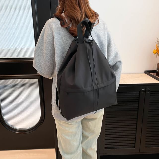 Mulgam-Plain Drawstring Fabric Backpack