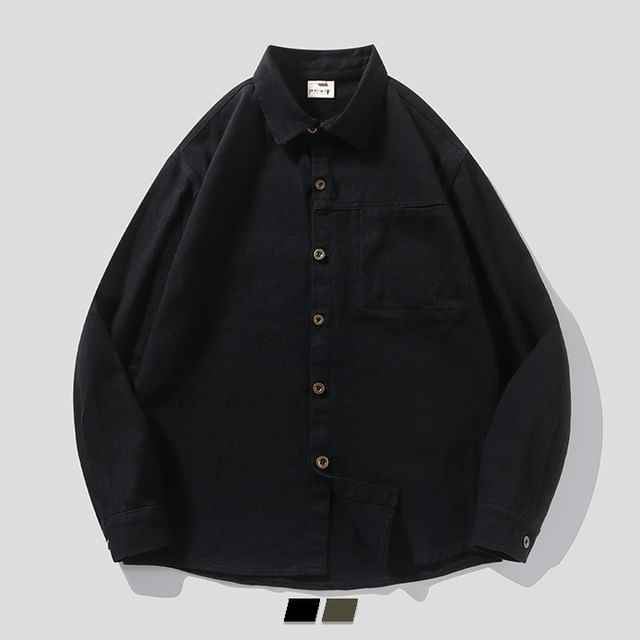 purplelouve-Long-Sleeve Plain Shirt