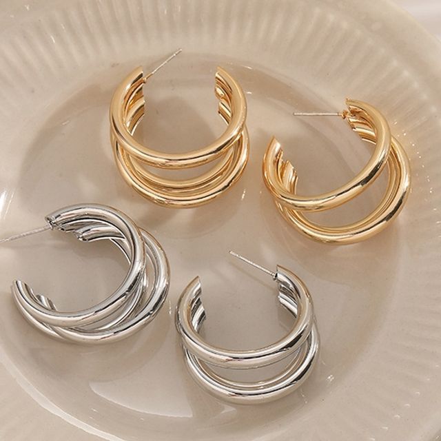 Jael-Layered Alloy Open Hoop Earring