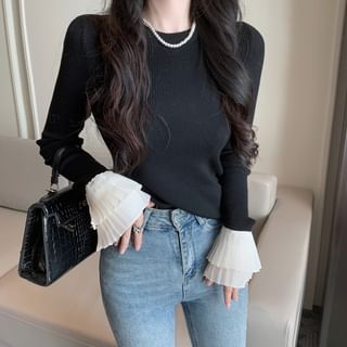 Alfie Long Sleeve Two Tone Knit Top