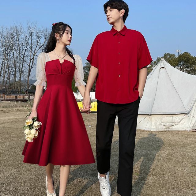 NoonSun - Couple Matching Short-Sleeve Plain Shirt / Straight Leg Pants /  Midi A-Line Dress (Various Designs) | YesStyle