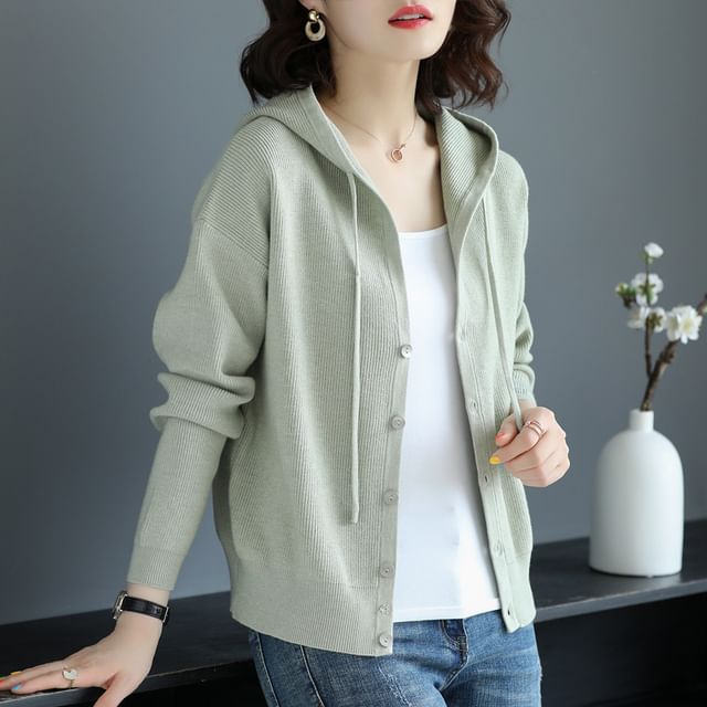 Doowex-Plain Hooded Cardigan