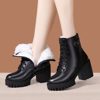 Obelie Platform Chunky Heel Fleece-Lined Lace-Up Short Boots