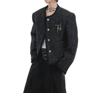 kooklay-Couple Matching Round Neck Tweed Button Jacket