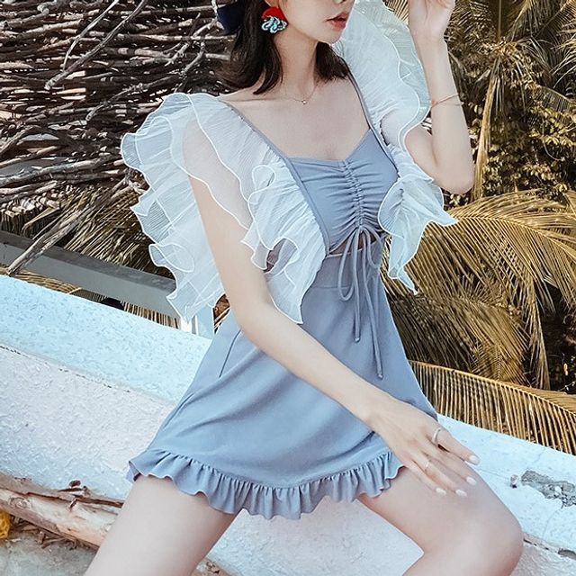 Honolulu - Spaghetti Strap Ruffle Trim Swim Dress | YesStyle