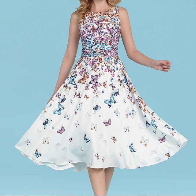 Sleeveless Butterfly Print A-Line Dress 