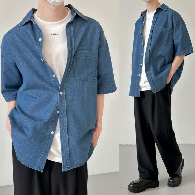 ジャケットその他 IONSEOUL Slab Washing Denim Short Sleeve Shirt JE1116 df5a683ba7ecae4e7c45c68ca7e8e6