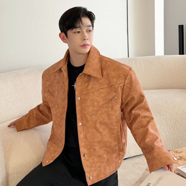 Patow-Faux Leather Button-Up Jacket