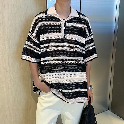 Short-Sleeve Pattern Knit Polo Shirt