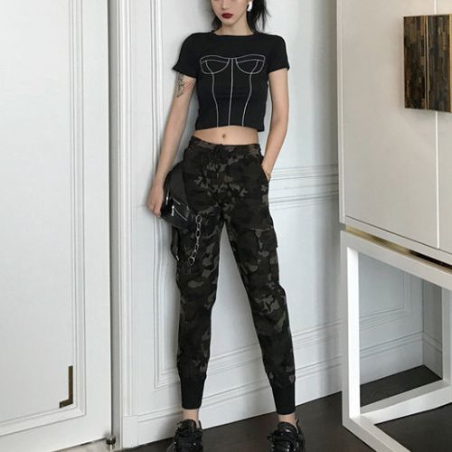 Robynn Set: Elbow-Sleeve Cropped T-Shirt + Cargo Joggers, YesStyle