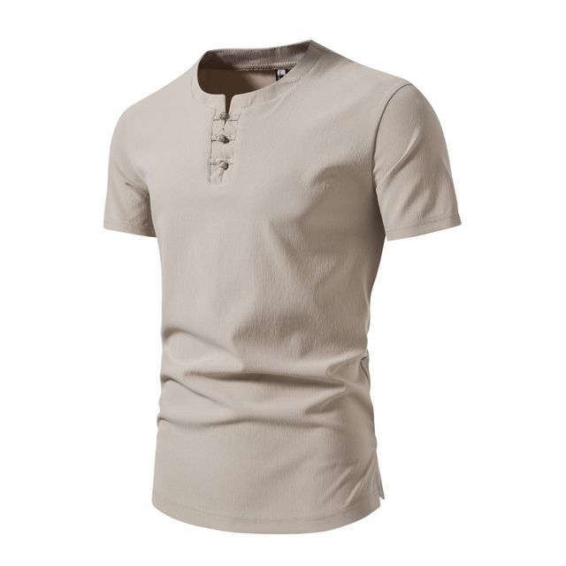 Lefitt-Short-Sleeve Plain Button-Up Shirt