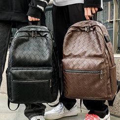 SUNMAN - Woven Faux Leather Backpack SUNMAN - Woven Faux Leather Backpack