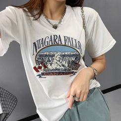 Nigella - 刺绣瀑布宽松短袖T恤 Nigella - 刺绣瀑布宽松短袖T恤