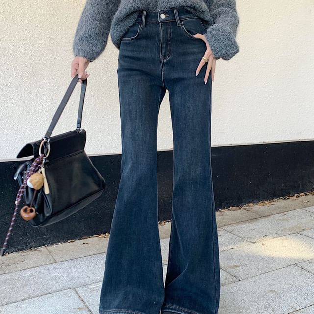 Beem-High Waist Washed Flared Jeans