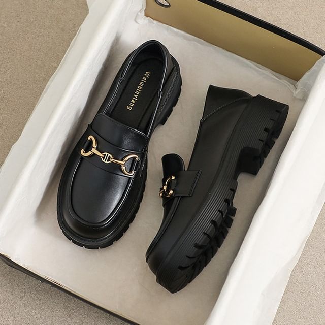 Melon Juice-Platform Plain Horsebit Loafers