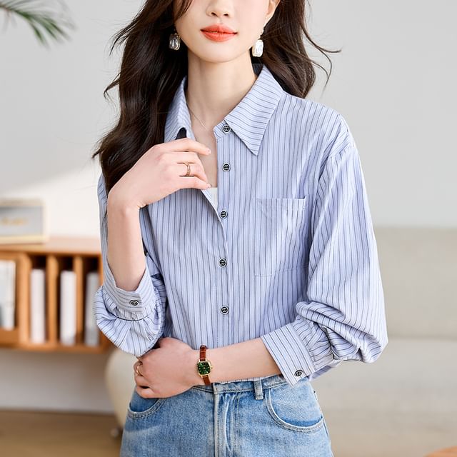 Dragan Pulse-Long-Sleeve Striped Button-Up Shirt