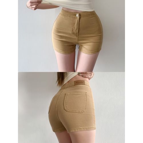 Shaping High Waist Stretched Denim Shorts