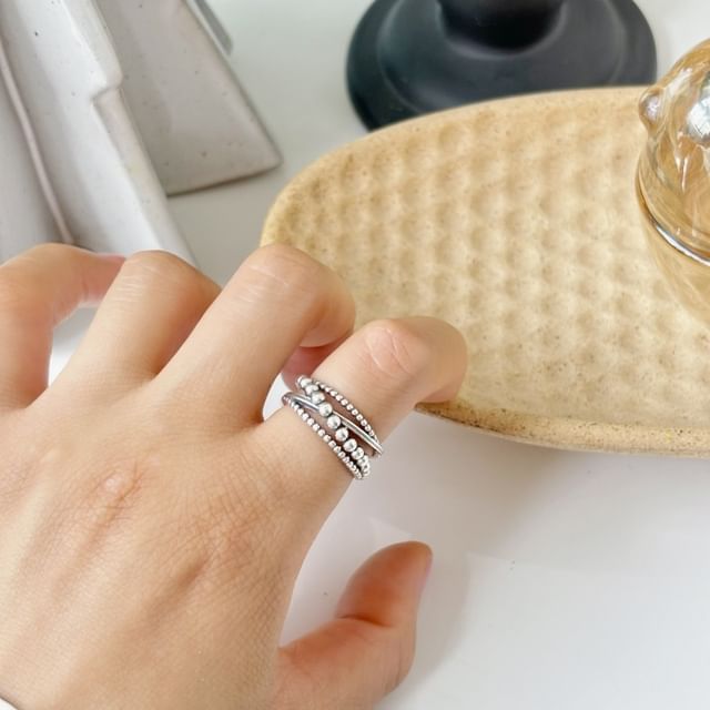 Forainer-Beaded Layered S925 Sterling Silver Open Ring