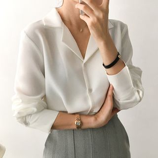 EFO - Long-Sleeve Plain Chiffon Shirt 