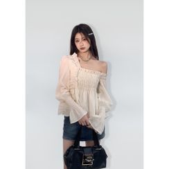 Street of Seoul - Cold Shoulder Ruffle Blouse