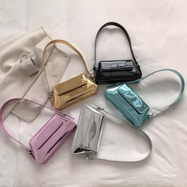Letheroni-Patent Flap Shoulder Bag