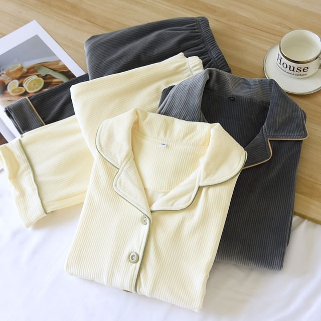 Dogini-Couple Matching Contrast Trim Pajama Set