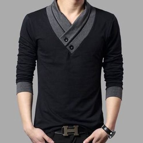Kieran - Long-Sleeve Wrap Collar T-Shirt | YesStyle