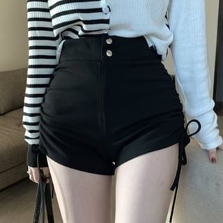 Sisyphi-High Waist Plain Drawstring Hot Pants
