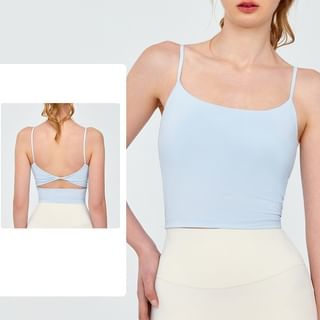 femmal Spaghetti Strap Plain Cutout Twist Sports Bra Sale