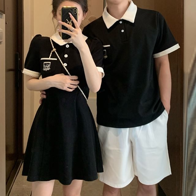 Couple T Shirt Polo Dress Couple Matching Short-Sleeve Collar Logo