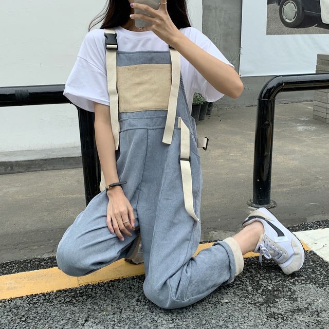 Ukiyo - Striped Denim Dungaree | YesStyle