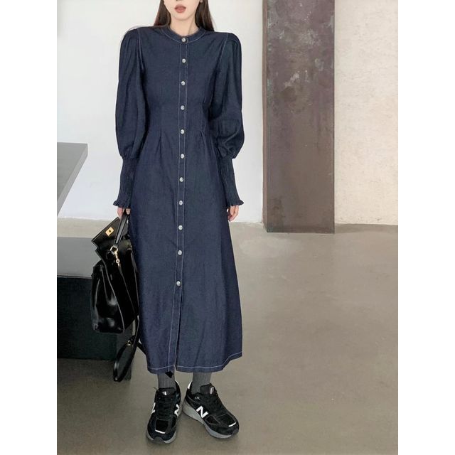 slim fit dress slacks Slim Fit Denim Dress with Cutout Details A main image 1