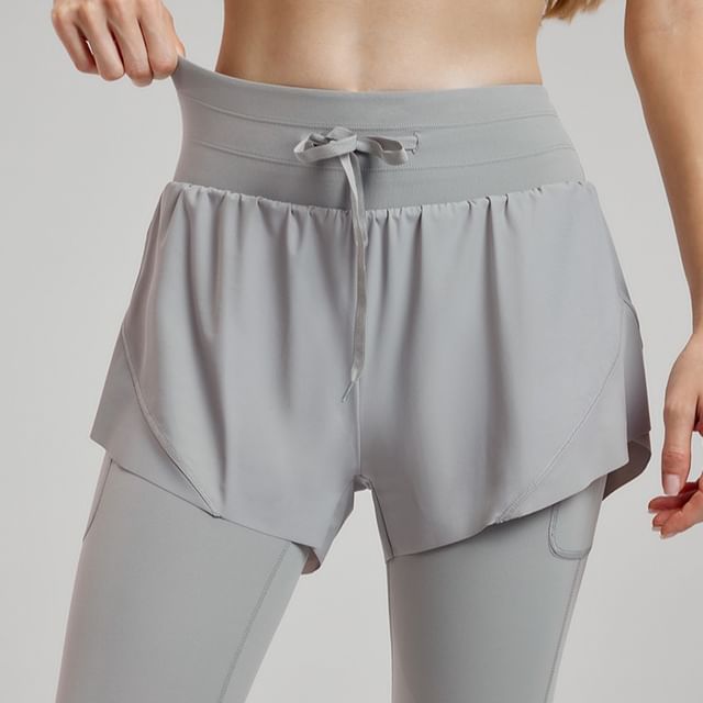 femmal-Mock Two-Piece Inset Legging Sweatshorts