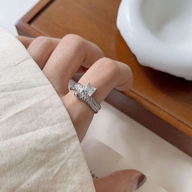 Forainer-Rhinestone Sterling Silver Open Ring