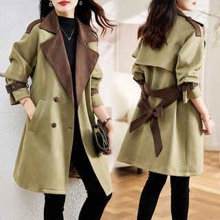 Dam Trench Coat Dubbelbröstad Patchwork Ull main image 0