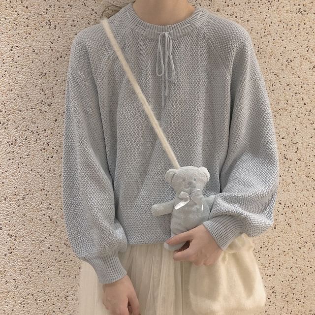 Glotto-Crew Neck Drawstring Plain Sweater