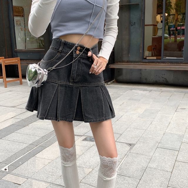 Piwonia High Waist Denim Mini Skirt YesStyle