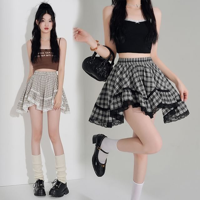 Doowex-High Waist Plaid Mini A-Line Skort