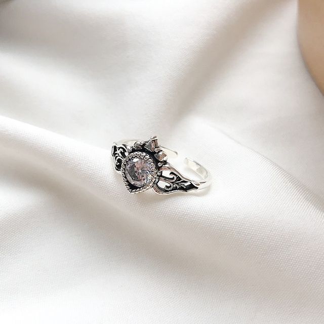 Forainer-Rhinestone Sterling Silver Open Ring