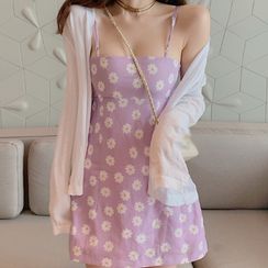 Heartsily(ハートシリー) - Spaghetti Strap Floral Print Mini A-Line Dress / Cardigan Heartsily(ハートシリー) - Spaghetti Strap Floral Print Mini A-Line Dress / Cardigan