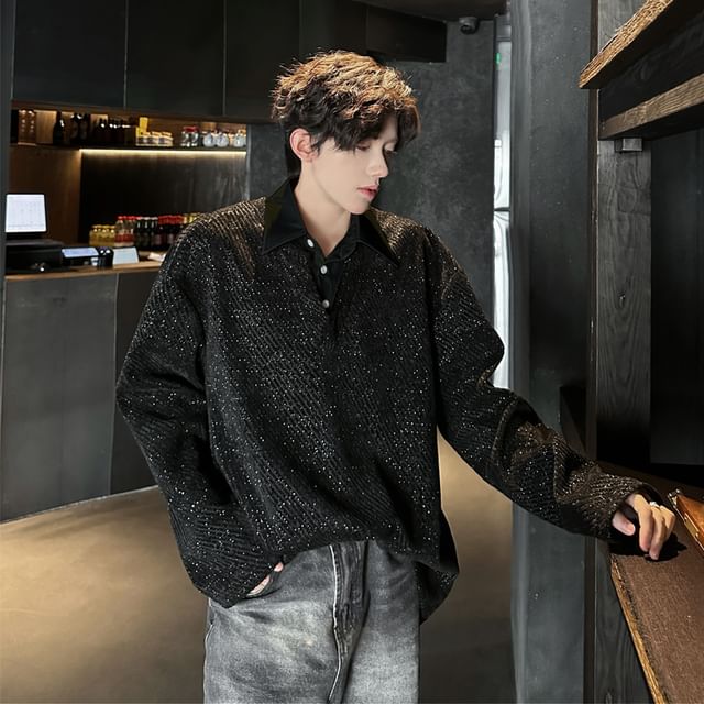 ravewider-Collar Sequin Sweatshirt